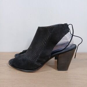 Paul Green Sandals Womens 8.5 Black Leather Block Heel Lace Up Modern Minimalist